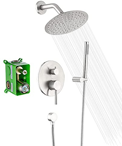 sumerain Wall Mounted Rainfall Shower System Brushed Nickel | Shower Faucet Set, Handheld Sprayer, Valve, Dual Function, Complete System,Wall-Mounted