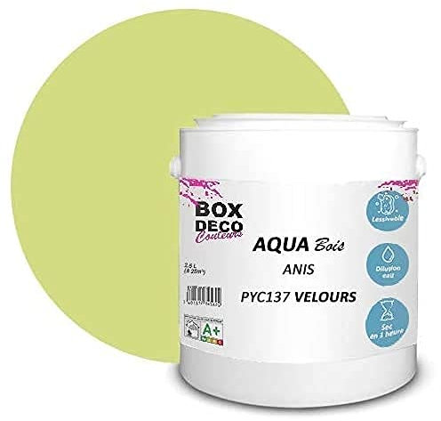 BOX DECO COULEURS Peinture meuble bois acrylique aspect velours-satin Aqua Bois - 2,5L, Vert Anis