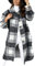 EFOFEI Damen Umlegekragen Tops Baggy Revers Knopf Jacken Side Split Überzieher Boyfriend Karo Bluse Dunkelgrau M