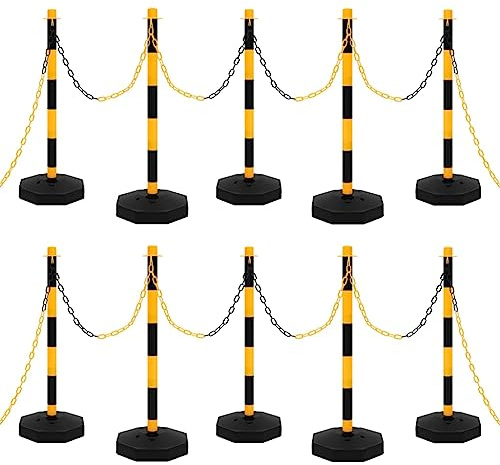 vidaXL Ensemble de Poteaux à Chaîne avec Chaîne en Plastique Panneaux de Sécurité Signalisation Circulation Avertissement Entrepôt Parking 10 m