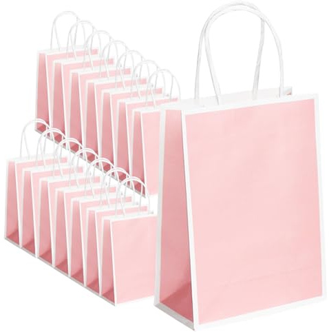 TACHIO 30 Pcs Gift Bags - Party Bags with Handles for Kid Parties, Birthday, Wedding - 5.9 x 3.15 x 8.26 inches (Pink)