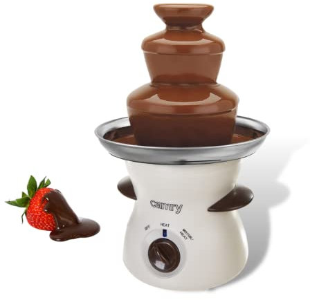 NEU! Camry - Schokobrunnen, Fondue elektrisch, Schokolade schmelzen, Schokofondue, Drei Etagen, In verschiedene Komponenten zerlegbar, Pumpe und Heizung separat regelbar, Weiß.