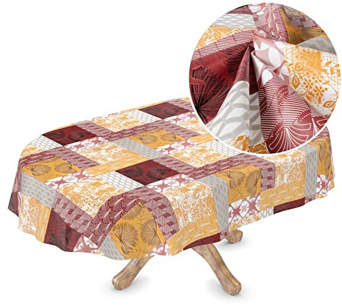 Wachstuchtischdecke Wachstischdecke Meterware Wachstuch abwaschbare Tischdecke PVC frei Oval 137 x 160cm Schnittkante Chloe