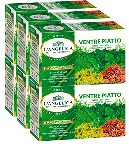 6x L'Angelica La Ricetta del Benessere Tisana Ventre Piatto per Gonfiore Addominale Vegan Senza Lattosio e Gluten Free - 120 Filtri