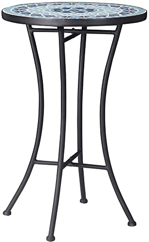 Outsunny Runder Metall-Gartenbeistelltisch mit Keramikplatte, Mosaik-Design, Ф35.5x53.5cm, Blau