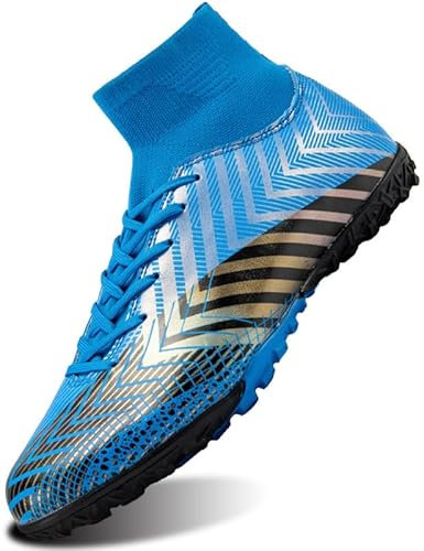 SIN0ES S207001 Fußballschuhe für Kinder, Junior, Herren, FG/AG, Fußballschuhe, Leichtathletik, Trainingsschuhe, Schnürschuhe, für Jung Blau Schwarz Gr.36
