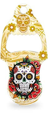 TRIGGI® ÖFFNER Einkaufswagenlöser, Einkaufschip abziehbar Schlüsselanhänger, Dia de Muertos mit Flaschenöffner