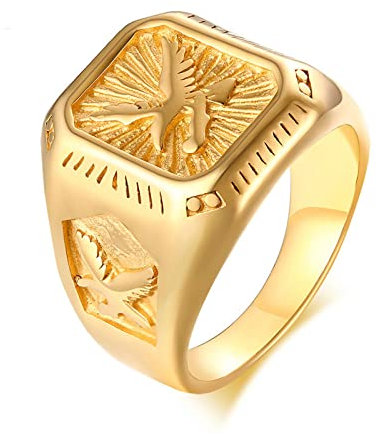 Bishilin Herren Ring Personalisiert, Ring mit Gravur Edelstahl Adler Siegelring Gold Freundschaftsring Partnerringe für Männer Jugend Gr.65 (20.7)