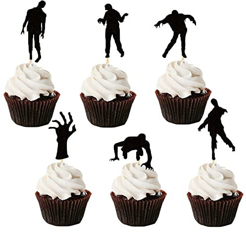 Lot de 24 cure-dents pour cupcakes d'Halloween Zombie Noir MGPFERD