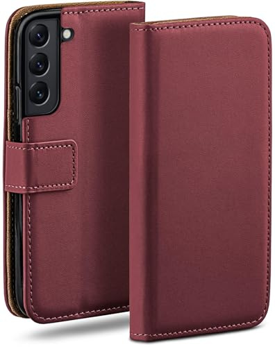 moex für Samsung Galaxy S22 Plus Hülle mit Kartenfach, Handyhülle klappbar 360 Grad Schutzhülle, PU Leder Handytasche Samsung Galaxy S22 Plus Klapphülle Flip Case, Weinrot