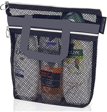 VOANZO Tragbare Duschtasche aus Mesh, grau, Strandtasche, Reise-Aufbewahrungstasche, Netztasche, Oxford-Duschtasche, Badezimmer, Dusche, Reisen, Camping, Fitnessstudio, Schwimmen, Sportspiele