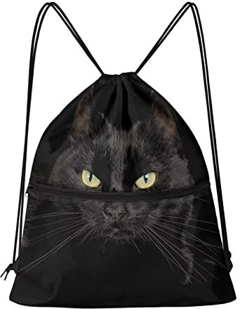 chaqlin Kinder-Tasche mit Kordelzug, Sporttasche, Schwimmtaschen, Schultaschen, Teenager, Erwachsene, Kordelzug, Reisen, Einkaufen, Tagesrucksack, schwarze katze, Einheitsgröße