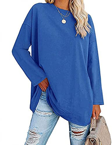 Famulily Loose Basic T Shirts Tops for Women Ladies Casual Long Sleeve Crew Neck Baseball T Shirt Topss Navy Blue L