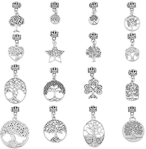 SUPERFINDINGS 32 Pz 16 Stili Ciondolo Ciondolo Europeo Tibetano Perline Lega Albero della Vita Perline Ciondolo Argento Antico Ciondola Distanziatore Perline Connettore, Foro:1.6mm
