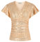Damen Pailletten Tops Sparkle Shimmer Shirt Kurzarm V-Ausschbitt Side Split Bluse Tunika Roségold XXL