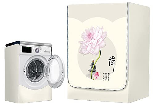 Fansu Funda Lavadora Exterior Impermeable, Flor de Loto Cubierta para Lavadora/Secadora de Carga Frontal con Cremaller Antipolvo Protector Solar Funda de Protección (4-7,5kg,Zen)