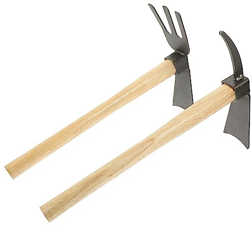 rutschfeste Handhacke 2 Stück mit Holzgriff und Manganstahl | Stabile Ausführung, Breite Anwendung für Boden und Bonsai, Kurze Bauform, für Außenbereich, mit Zwei Teilen Zufällige Farbe