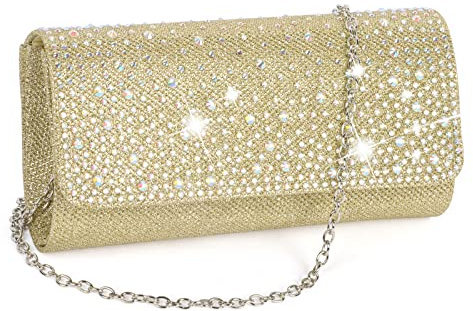 Minicloss Damen Clutch Tasche, glitzernde Umschlag-Clutch Tasche, Elegant Pailletten Abendtasche mit Kettenriemen für Hochzeit, Abendessen, Abschlussball, Party Handtasche für Damen. (Gold)