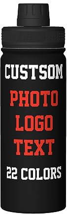 Personalised Water Bottles with Name/Photo for Kids Adults, Custom Stainless Steel Insulated Drink Bottle with Picture Text for Women Mens, Large Capacity Sports Bottle for Hiking Travel, Black