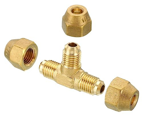 PATIKIL 1/4 x 1/4 x 1/4 Laiton Tuyau Raccord, Flare Té Tube Raccord Tuyau Adaptateur Connecteur avec Écrou pour Climatisateur Réfrigération Plomberie