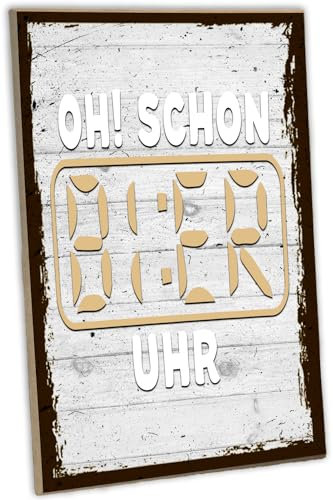 schilderkreis24: Lustiges Holzschild - Oh schon Bier Uhr - Zeit für Bierliebhaber - Geschenkidee
