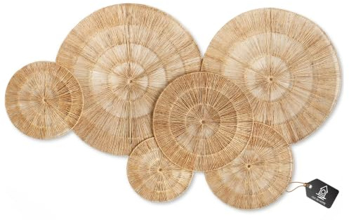 CHI AN HOME Wicker 23 Inch Jute Wall Decor Baskets, Set of 6 Extra Large Woven Jute Wall Plates, 23,21,15,13,12,10, Decorative Baskets for Wall Arts, Wall Hanging for Bedroom, Living Room, Office