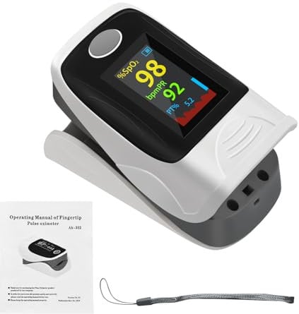 Pulse Oximeter, Oxygen Monitor Finger Adults, Pulse Rate, Heart Rate Monitor and SpO2 Health Monitor with Lanyard