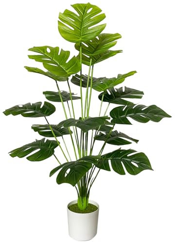 AIVORIUY Pianta Artificiale Grandi Piante Finta da Interno Esterno, Alberi Finte in Plastica Vaso Decorativa per Soggiorno Camera da Letto Cucina Balcone Ufficio Casa (75cm Verde Palma Monstera)