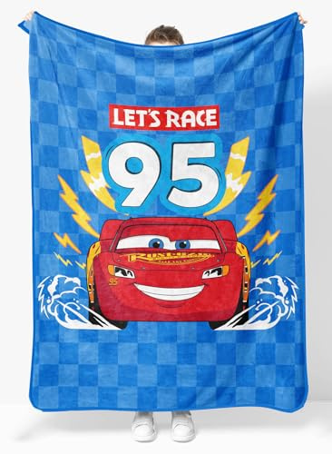 Disney Pixar Cars Plüsch-Überwurfdecke, Maße: 117,8 x 152,4 cm, superweiches und gemütliches Fleece, Kinderbettwäsche mit Lightning McQueen
