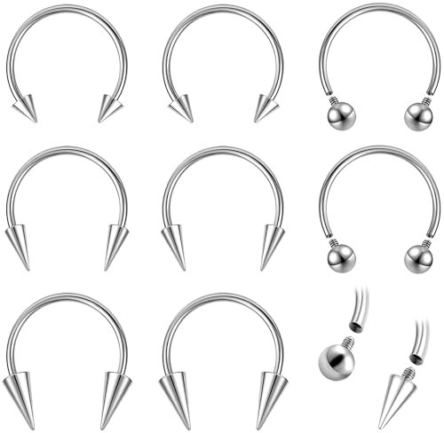 ZS 8 Stück 16G/18G Spike Septum Ringe Edelstahl Innengewinde Hufeisen Circular Barbell Piercing Schmuck für Nase Lippe Tragus Knorpel Helix Daith, 18 g, Edelstahl, Kein Edelstein