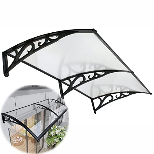 GArcan Durchsichtiges Polycarbonat-Fenstertür-Markisendach mit schwarzer Halterung, Außenschatten, Regen- und Schneeschutz, Vordertür, Fenstervordach, Markise, Veranda, Überdachung (Farbe: transpar