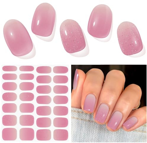 Nagelfolie UV Härtend - 28 Stück UV Gelfolien,Einfach und Bequem UV Gel Strips DIY Gel Nail Sticker ist ein Geschenk für Anfänger, um Nägel zu dekorieren(Rosa Lila)