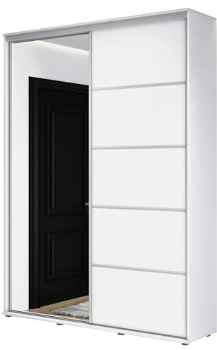 Meble Slupia - Garderobenschrank - Kleiderschrank mit Spiegel und Schiebetüren - B 170 x H 242 x T 45 cm - Kleider Schrank Schlafzimmer, Jugendzimmer, Flur - mit Kleiderstange - ZUZA ALU Weiß