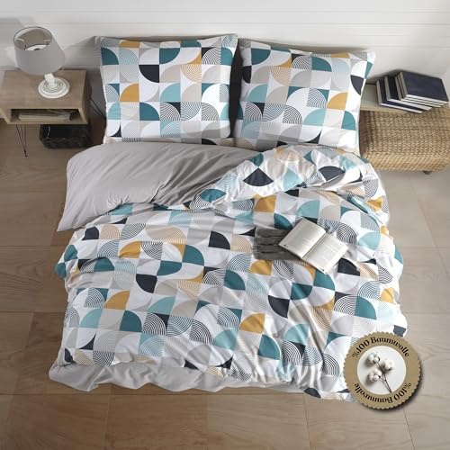 nordqueen Renforce Bettwäsche,100% Baumwolle Bettbezug aus Atmungsaktive, Angenehme Schlafkomfort,Winter Bettwäsche-Set mit Kissenbezug Bettbezug mit Reißverschlus (Robi, 200X200 cm)