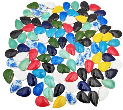 105PCS 28mm x 18mm Ceramic Raindrop DIY Mosaic Tiles, 500g Mosaic Tile Pieces for Handmade Mosaic Making Kits Art Projects Home and Outdoor Decoration (Mix Color)