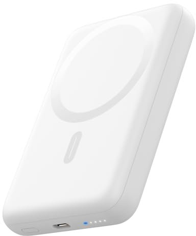 OKZU Power Bank, Magnetic Power Bank, 10000 mAh, PD 20W Quick Charge Wireless Power Bank with USB-C Inputs and Output for iPhone 15/14/13/12 (White)