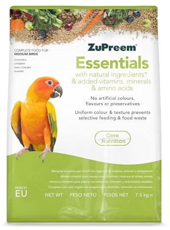 Zupreem Essentials Vogelfutter für Gesellschaftsvögel, natürliche Inhaltsstoffe - Vogelfutter geeignet für Agapornis, NINFA-Kakadus, Argentinische Cotorras und andere mittelgroße Vögel, 7,5 kg
