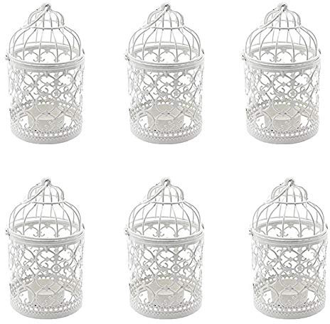 Pvczool 6 Pcs Candle Tea Light Holders Metal Hanging Hollow Birdcage Lantern Vintage Decorative Centerpieces of Wedding