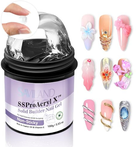 SAVILAND Gel 3D Nail Art Clair: 100 g Gel de Construction Solide Non-Collant pour Sculpture avec Huile de Ricin et Vitamine E, pour Extensions et Art 3D, Modèles de Gravure, Décoration