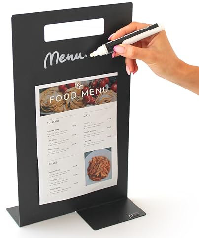 KalaMitica - Magnetische Tischtafel Format A4 – 21 x 36 cm – doppelseitige schwarze Tafel, beschreibbar und abwischbar - Thekenaufsteller, Menühalter für Restaurant, Bar, Geschäft