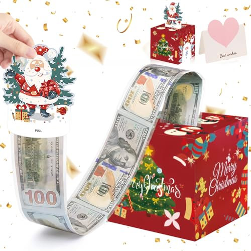 Weihnachten Geldgeschenk Box, Geld Rolle Überraschungsbox, DIY Lustige Überraschung Geldkassette, Neuheit Weihnachtsbaum Box,Geldbox mit Karte Herausziehen für Eltern, Liebhaber, Kinder und Freunde
