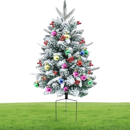 Albero di Natale in portico, 75 cm con neve, riempitivo per fioriere, albero di Natale illuminato all'aperto, decorazione per albero di pino per ingresso