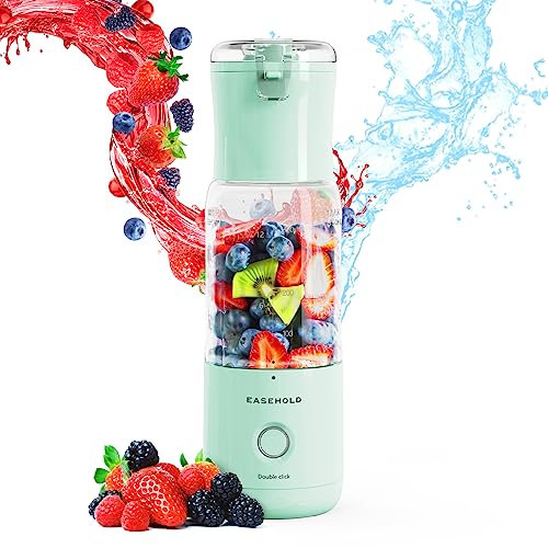 EASEHOLD Flasche Smoothie Maker, 350ml Shake Smoothie Mixer, Wiederaufladbarer Mini Standmixer, Crush Smoothie Mixer mit 6 Edelstahlklingen für Reisen, Fitnessstudio, Babynahrung