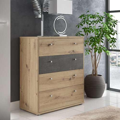 FORTE TEMPRA2 Kommode 70 80, Kommode mit 4 Schubladen, Modernes Sideboard, Holzwerkstoff, Artisan Eiche Holzdekor/Betonoptik, 73,7 cm breit x 85,5 cm hoch x 34,8 cm tief
