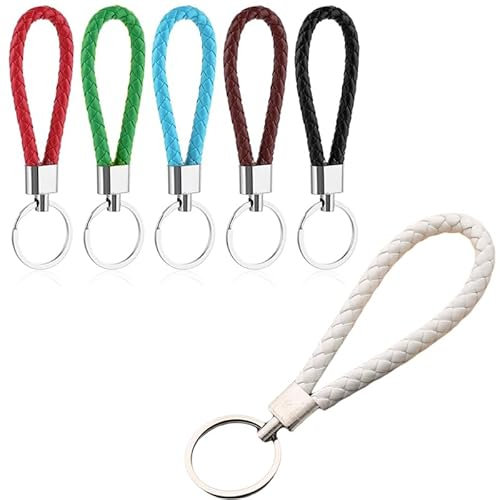 CHAOTEMAI 6 Stück Geflochten Schlüsselanhänger Auto SchlüSselband Leder SchlüSselanhänger Kurz Geflochten Set Leder Autoschlüsselanhänger Kurz,für Damen Männer Motorrad Fahrrad und Haus