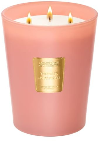 M&SENSE Tropisch-würziger Pfirsich Duftkerze im Glas groß 990g 3-Docht 150h langsame Verbrennung, Intensiver Wohnduft Aromatherapie Kerze für Entspnnung Einzugsgeschenk & Wohnaccessoire