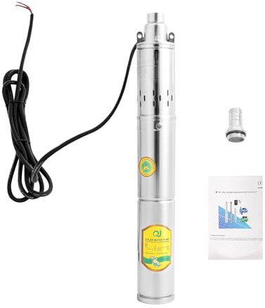 BJTDLLX Tiefbrunnenpumpe 24V 370W Tauchpumpe Brunnenpumpe, 1 Zoll Tauch Pumpe Tiefbrunnenpumpe 0.5 HP Edelstahl Tauchwasserpumpe, 70.62ft³/h Durchflussmenge, 65m Max. Förderhöhe