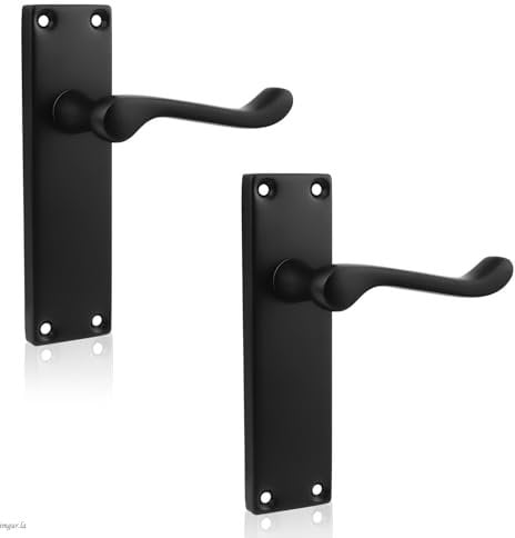 Probrico Elegant Matte Black Victorian Scroll Lever Door Handles, 154mm× 40mm Backplate Door Handles Set, Ideal for Internal Wooden Doors for Home and Office, 1 Pack