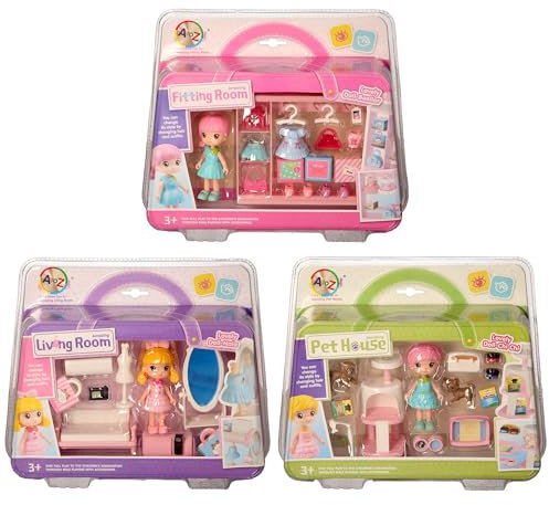 Atoz Lovely Doll Playsets with Accessories, Fitting Room, Pet House and Living Room, Ages 3+, Role Play Toy Set