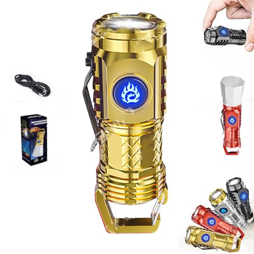 Wryhaul Kimmer Alista Flashlight, Thumb Flashlight Mini Flashlights, German Three-Eyed Monster Mini Flash Super Power Flashlight, Curtain Guess Flashlight with Soft Light Shade (Gold)